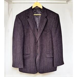 Bert Pulitzer Blazer 44R Blue Brn Herringbone 100% Lambs Wool Suit Coat Jacket